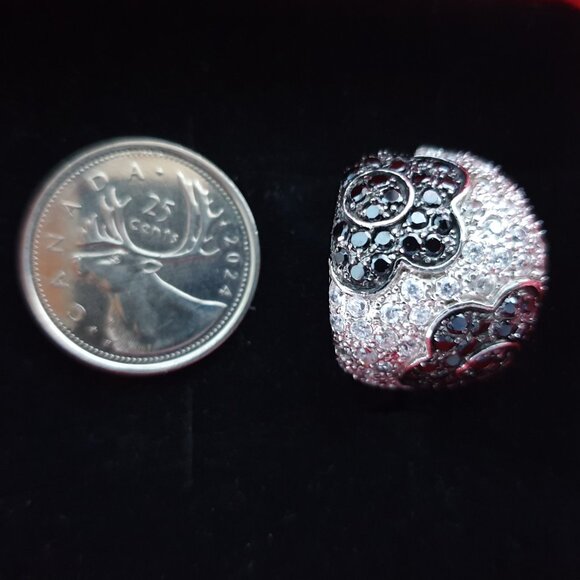 Vintage 925 Sterling Silver Black & White Cubic Zirconia Dome Cocktail Ring - Picture 6 of 15